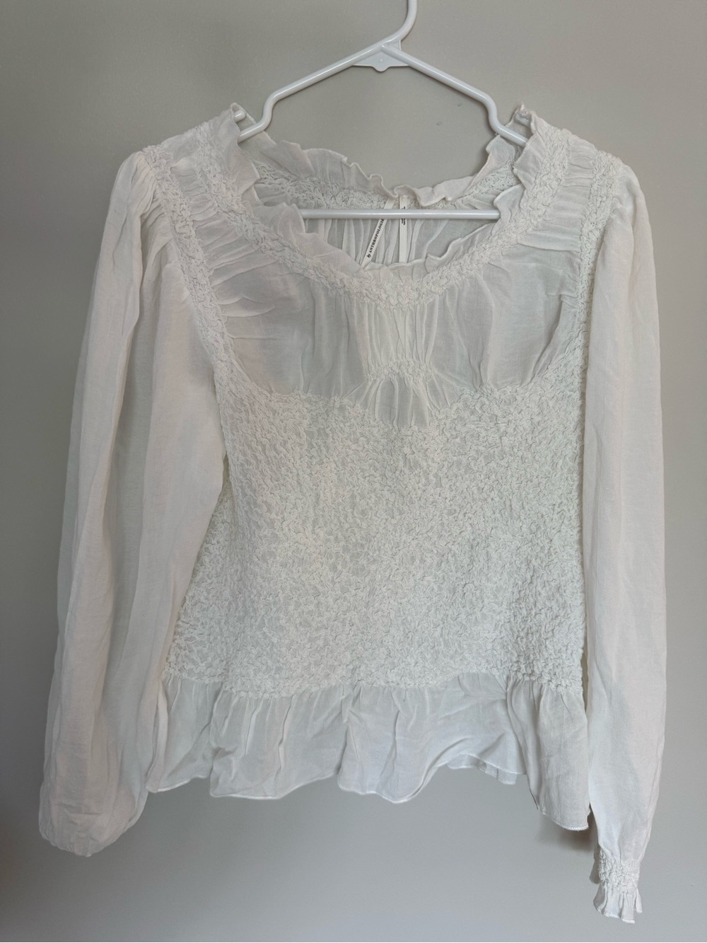 Anthropologie White Smocked Ruffle Peasant Blouse
